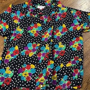 Tropical Dot Floral Button-Up Kids Shirt - Black